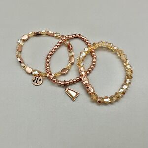 Bomb Party Bracelet Stack Womens Rose Gold Plated Champagne Crystal Beaded Set